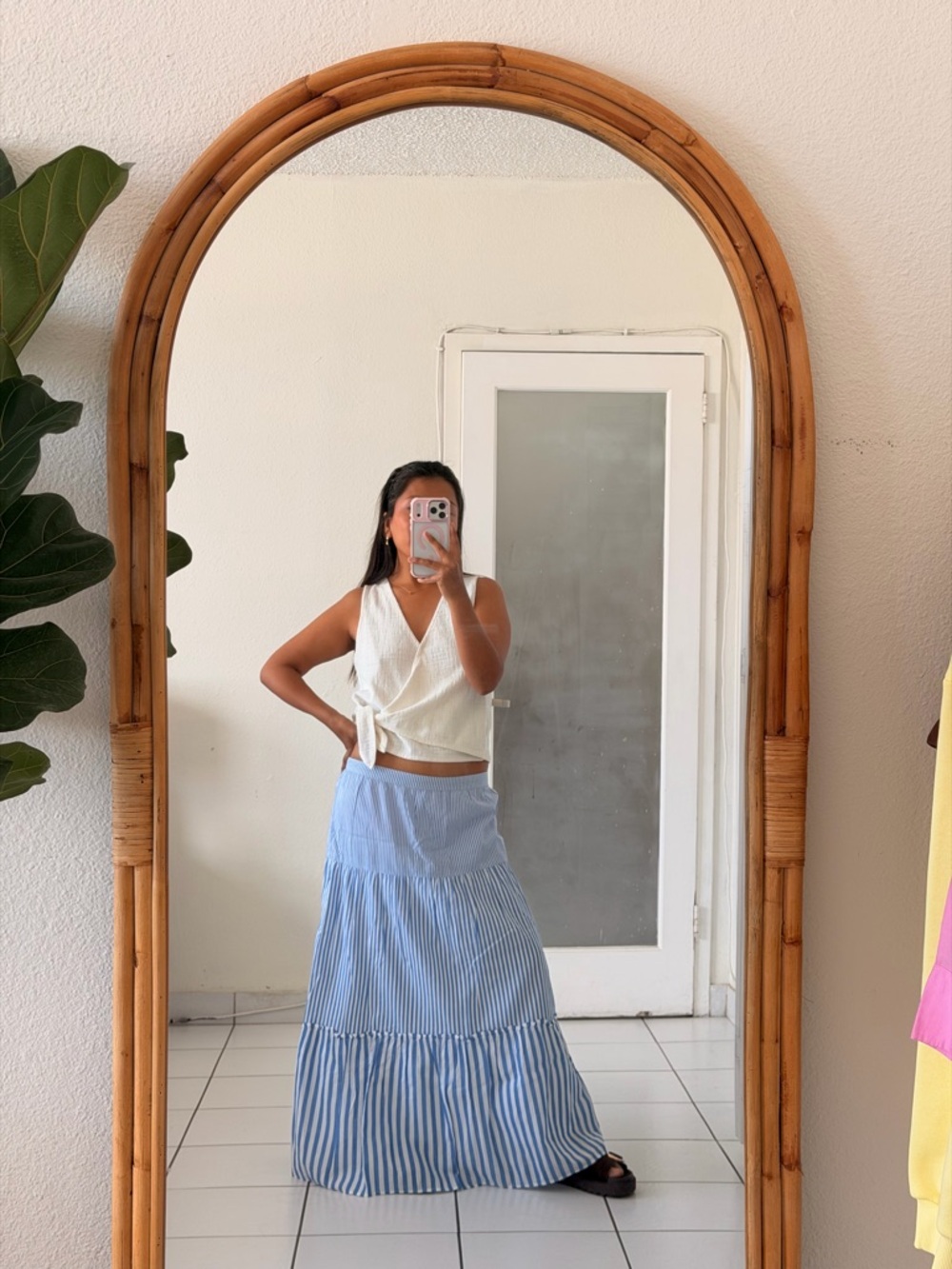 J. Crew Blue and White Striped Tiered Maxi Skirt